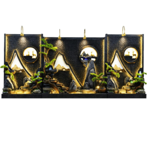 Indoor Floor Water Fountain - LED Light Decor with Bonsai Tree and Deer Sculpture for Home, Office, Zen Garden, and Luxury Interior Decoration(D)