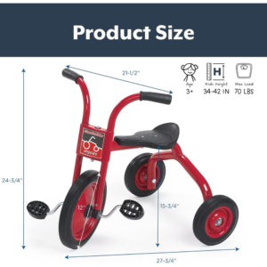 Angeles ClassicRider Kids Tricycle, Toddler Tricycle with Solid Airless Rubber Tires, Kids Bike for Preschools and Daycare, Ages 3+, 15.75" Tall Seat