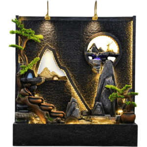 Indoor Floor Water Fountain - LED Light Decor with Bonsai Tree and Deer Sculpture for Home, Office, Zen Garden, and Luxury Interior Decoration(#B)