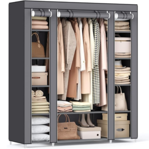SONGMICS Closet Wardrobe, Portable Closet for Bedroom, Clothes Rail with Non-Woven Fabric Cover, Clothes Storage Organizer, 59 x 17.7 x 69 Inches, 12 Compartments, Gray ULSF03G