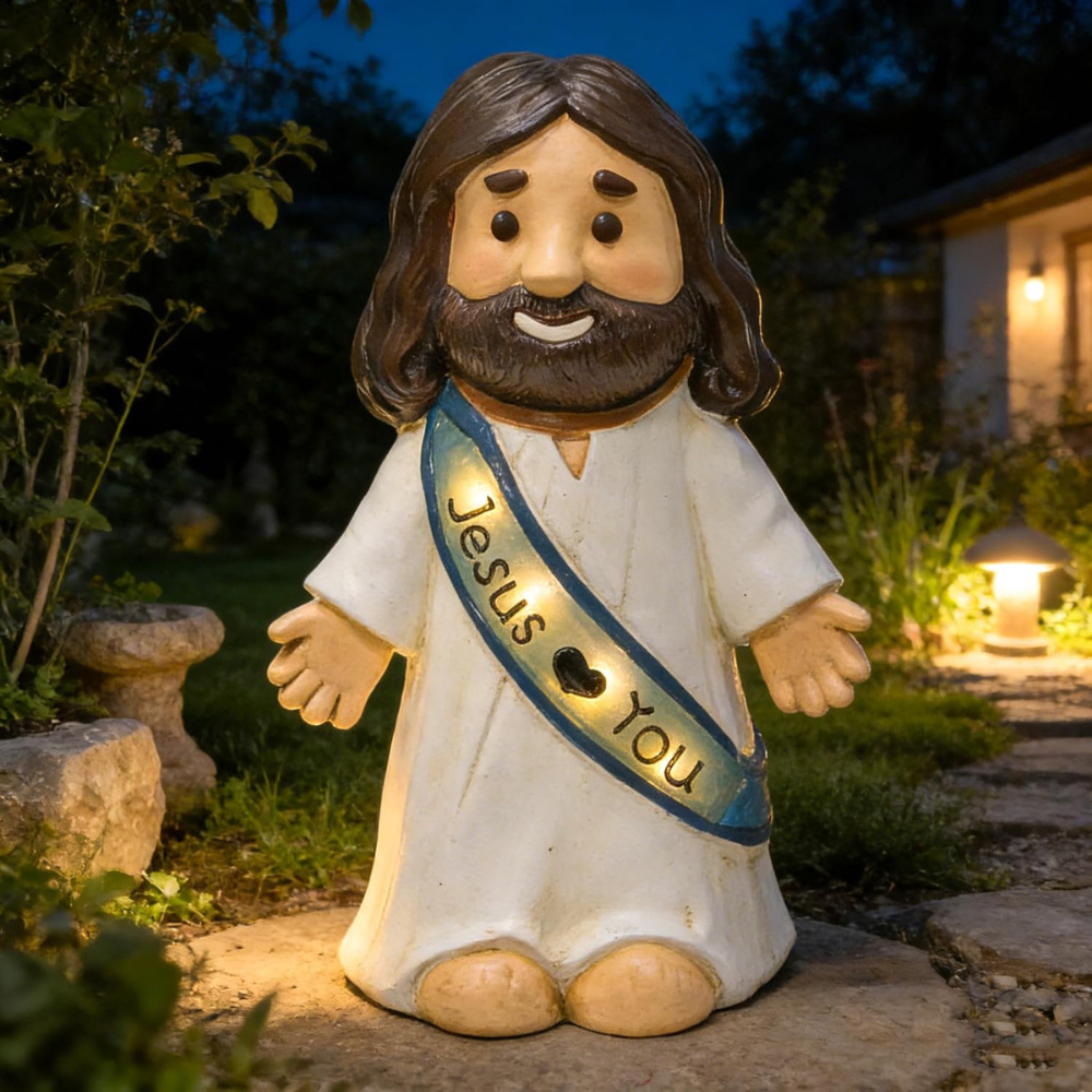 LIULO TOOL Jesus Love You Solar Lighted Figurine, 10.4 Inch Resin Religious Christian Statue, Glowing Christian Gifts for Indoor Home and Outdoor Garden...