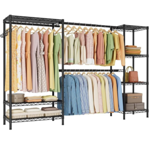 Heavy Duty Garment Rack Clothes Rack,Large Metal Closet Organizer System Storage Wardrobe,Freestanding Clothing Rack with 7 Adjustable Wire Shelves&3 Hang Rods,MaxLoad 1500lbs