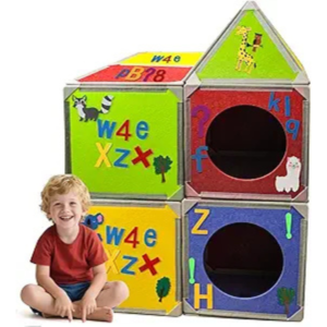 Magnetic Fort Building Panels – 16PCS Upgraded Felt Panels with Alphabet, Number & Animal Stickers, Kids Magnetic Playhouse Construction Toy Set for Creative Fort Building