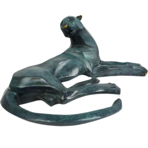 Leopard Sculpture Pure Bronze Casting - 19.6" Lying Leopard Bronze Statue for Home Garden Decor Large Perfect Animal Sculptures Collcetion