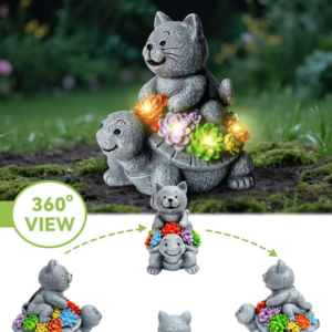 Solar Garden Outdoor Statues Decor, with Cat Turtle Succulent Garden Decor for Home House, Yard Art Lawn, Ornaments, Porch Patio, Balcony - Birthday Gifts for Grandma Mom Women