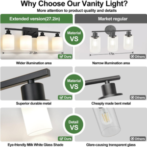 MOKATNG 4-Light Bathroom Light Fixtures, Vanity Light with Milky White Shades, Matte Black Bathroom Light Fixtures Over Mirror, Modern Bathroom Wall Lamp...