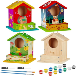 Liliful 36 Pack DIY Wooden Birdhouse Kit, Crafts for Kids and Adults, Bird House with Paint and Paintbrushes Painting Kits for Boys and Girls, Easter Basket Stuffers Classroom Gifts for Ages 4-8