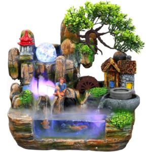 Big Size Indoor Desktop Waterfall Ornament Resin Crafts Landscape Water Fountain with Color Changing LED Home Garden Décor Tabletop Decoration