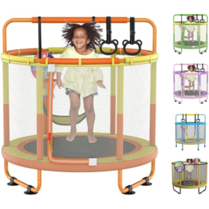 LANGXUN 60" Trampoline for Kids, 5ft Toddler Mini 6-in-1 Trampoline Indoor Outdoor with Swing, Basketball Hoop, Dart Board, Rings, Christmas Toys Birthday Gifts for Girls Boys