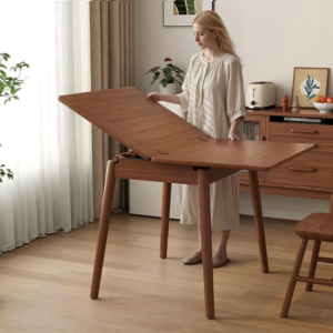 Solid Wood Small Dining Table, 23.6"L-47.2"L Expandable Kitchen Table for 2-6, Designed for Small Spaces, Easy Assembly, Suitable for Kitchen, Dining Room, Living Room, Apartment (Walnut)