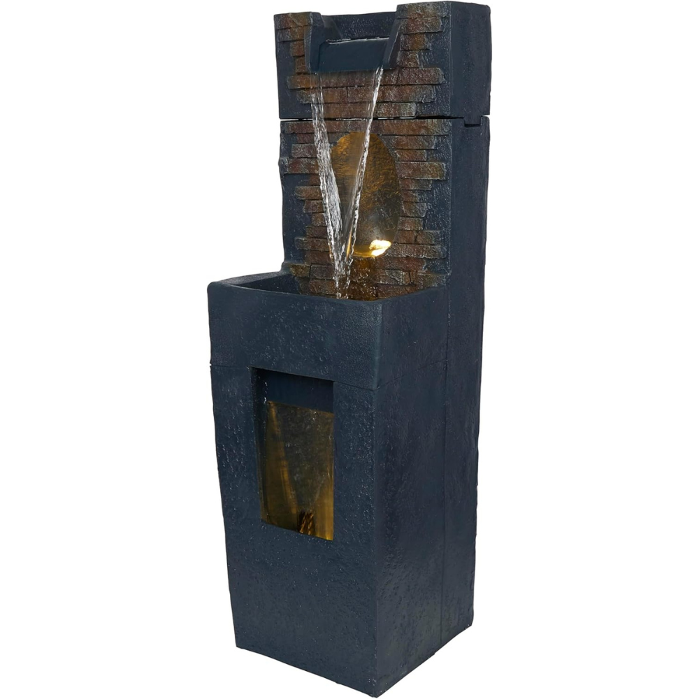 Alpine Corporation TZL398 40" Stone Wall Cascading Fountain with LED Lights, Elegant Outdoor Water Feature for Garden, Patio, Backyard & Home Decor,...