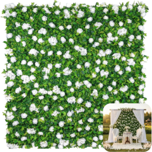 arge Size 8×8 Ft 3D Artificial Flower Wall Panels, Quick Assembly Storage White Floral Greenery Fake Backdrop Fence Screen for Wedding Baby Show Birthday...