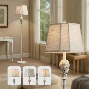 Reyokale 65'' Rustic Floor Lamp for Living Room with 2 Light Sources, Hollow Out Nightlight Resin Farmhouse Tall Standing Lamp for Bedroom Office...