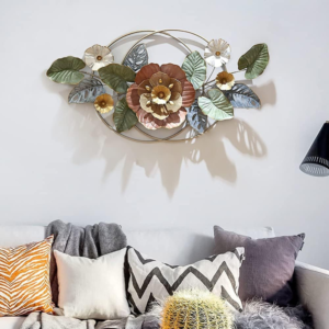 3D Stereo Wall Decor Sculpture Metal Leaves Flowers Wall Art Hang for Home Bedroom Living Room Office Garden 115 x 60 x 9cm