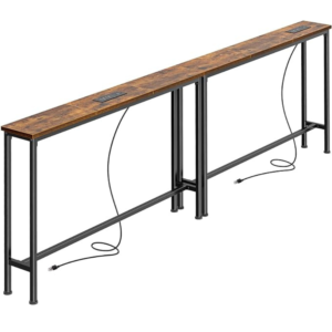SUPERJARE 78.8 inch Narrow Console Table with Outlet, Sofa Tables, Behind Couch Table, Long Entryway Tables with Charging Station, for Living Room, Rustic Brown