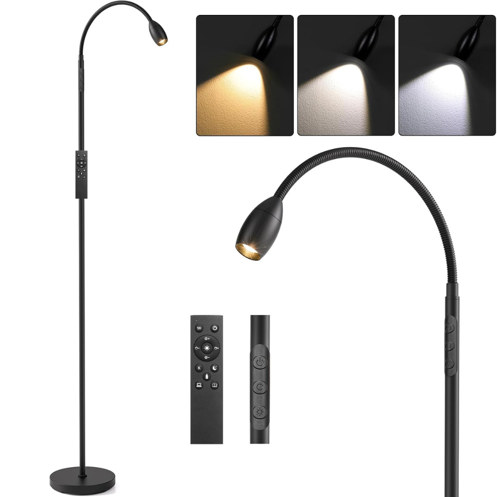 Reading Floor Lamp, 72" Tall LED Lamp with Flexible Gooseneck, Dimmable Zoomable Spotlight, Adjustable Color Beam Standing Lamp, Touch & Remote...