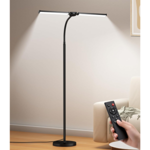LED Floor Lamp for Living Room, Bright Reading Lamps for Office, Adjustable Colors Temperatures&Brightness, Dual Head Goose-Neck Standing Lamp, Remote...