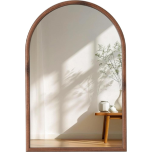 20"x30" Arch Wall Mirror for Wall, Wall Mounted Vanity Mirror for Bedroom, Wood Grain Finish Frame Mirror with Tempered Glass, Vintage Decorative for Bathroom, Entryway, Living Room, Walnut