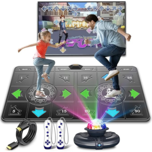 FWFX Exercise Mat for Home Workouts - Interactive Dance Game Mat Connects to TV, 2-Player Kids Party Interactive Games, Active Sports & Yoga Mat for Adults & Family Fitness, Fun Gift (Gray)