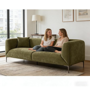 82.68" Modern Upholstered Sofa with Straight Design, Full and Soft Seating, Includes 2 Throw Pillows, 3 Seats,Fabric Couch with Metal Legs for Living Room, Office, Apartment (Green)