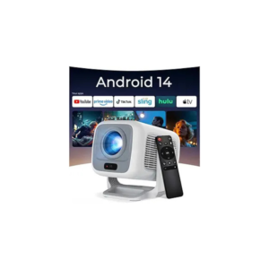 Smart Projector with WiFi 6 and Bluetooth 5.4, 600 ANSI Native 1080P Portable Mini Projector with Auto Focus & Keystone, 270° Rotatable for Bedroom Home Theater Outdoor Movie White&Gray