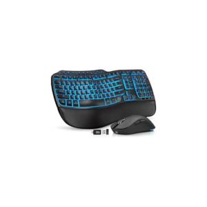 Ergonomic Wireless Keyboard and Mouse Combo, Rechargeable 4000mAh Backlit Keyboard with a Soft, Faux Lambskin Palm Rest, Wave Keys for Natural Typing, Compatible with Windows/Mac/Chromes OS—SABLUTE