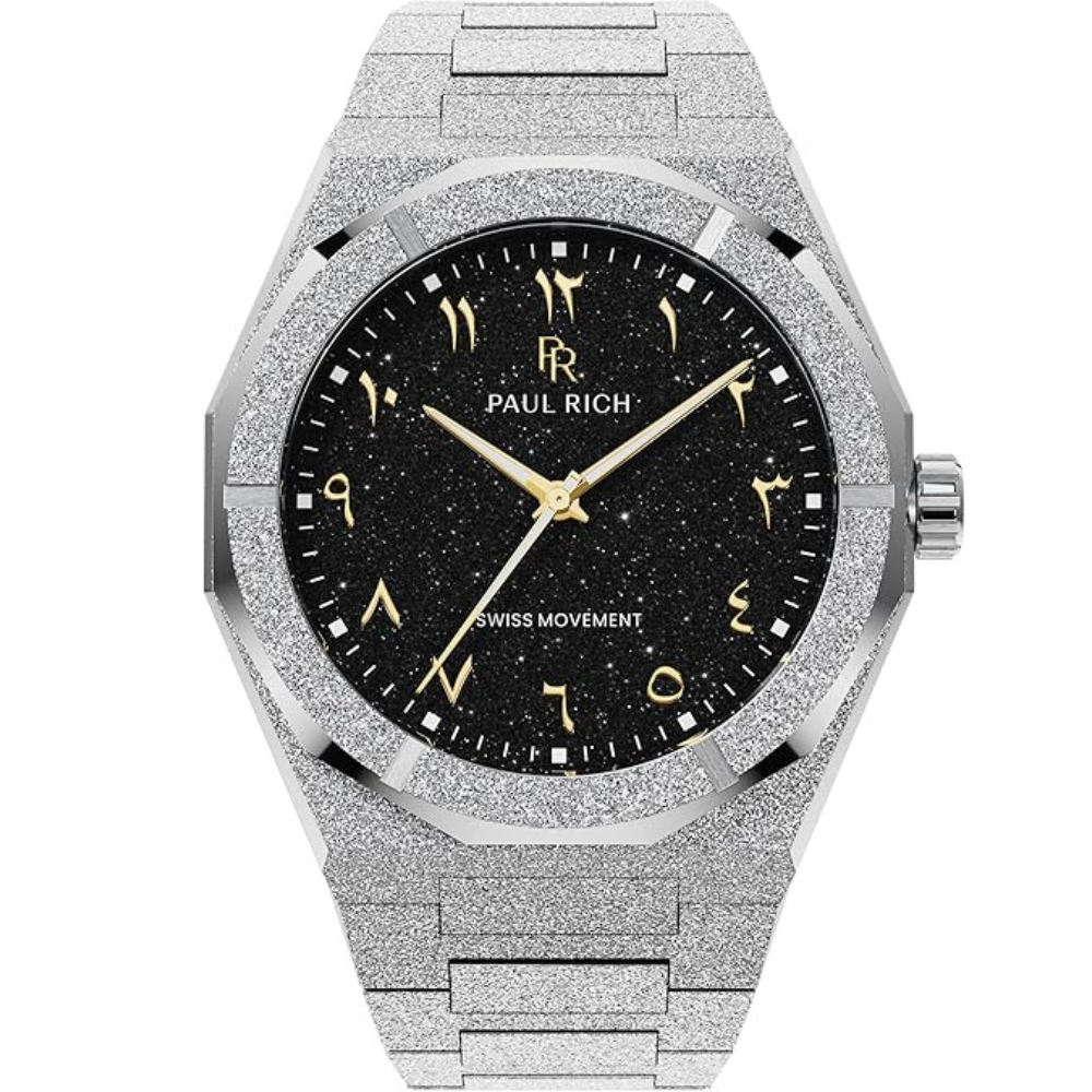 Paul Rich Men's Luxury Stainless Steel Watch - Rugged & Stylish Timepiece for Business, Gift, or Graduation - Fancy Analog Water Resistant Wrist Watch for Him - Frosted Star Dust II Arabic Dial