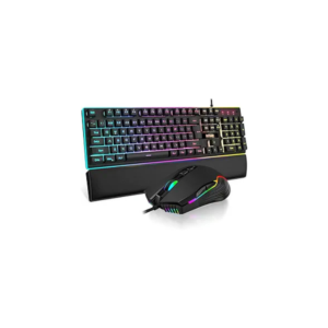 RedThunder K10 Wired Gaming Keyboard and Mouse and Wrist Rest Combo, RGB Backlit, Mechanical Feel Anti-ghosting Keyboard + 7D 7200 DPI Mice+Soft Leather Wrist Rest 3 in 1 PC Gamer Accessories(Black)