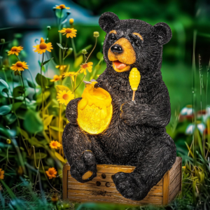GIGALUMI Solar Garden Decor Cute Bear Statues Outdoor, Birthday Gifts for Mom Grandma Women, Retirement Housewarming Gifts Bear Figurine Lawn Ornament for...