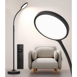 luckystyle Floor Lamp,Super Bright Dimmable LED Lamps for Living Room, Custom Color Temperature Standing Lamp with Remote Push Button, Adjustable Gooseneck Reading Floor Lamp for Bedroom Office Black