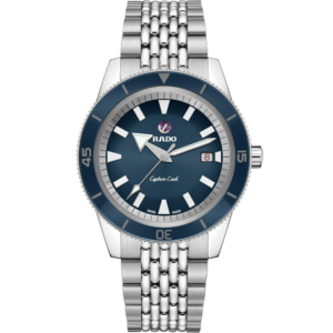 Rado Men's Captain Cook 42 mm Automatic Diving Watch with Stainless Steel Strap, Silver-Tone, 20 (Model: R32505203), Blue