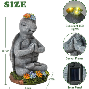 Pohabery Solar Turtle Garden Statue with LED Lights – Outdoor Decor with Succulent Planter – Waterproof Solar Figurine for Patio, Yard for Women, Mom –...