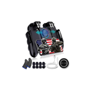 4 Trigger USB Mobile Game Controller with Cooling Fan Adjustable Stand for PUBG/Call of Duty/Fotnite [6 Finger Mode] GAMR+ L1R1 L2R2 Gaming Grip Gamepad