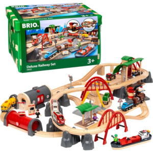 BRIO World Deluxe Railway Set - 87-Piece Wooden Train Set - Includes Passenger & Freight Trains, Stations, Accessories - Safe & Sustainable - MESH Accredited Fun Play for Kids Ages 3 & Up