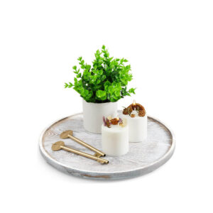 12 Inch Round Wood Tray, Whie Washed Wooden